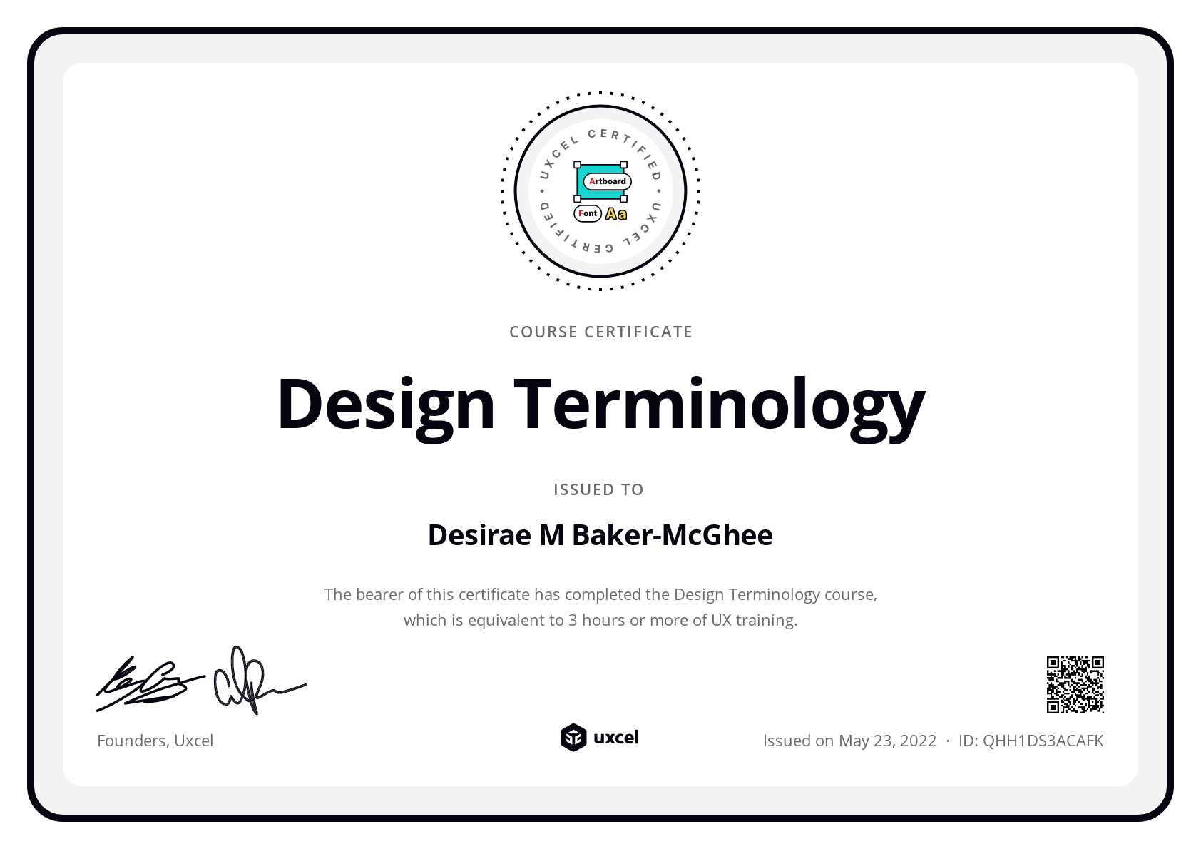 Desirae M Baker-McGhee's certificate